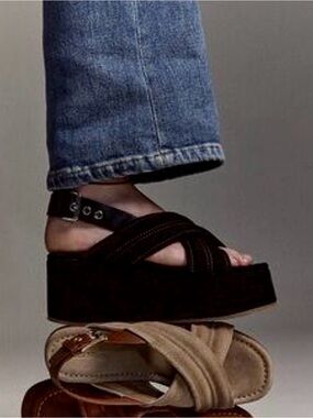 Free People Black Suede Beach Party Platform Slingback Sandals